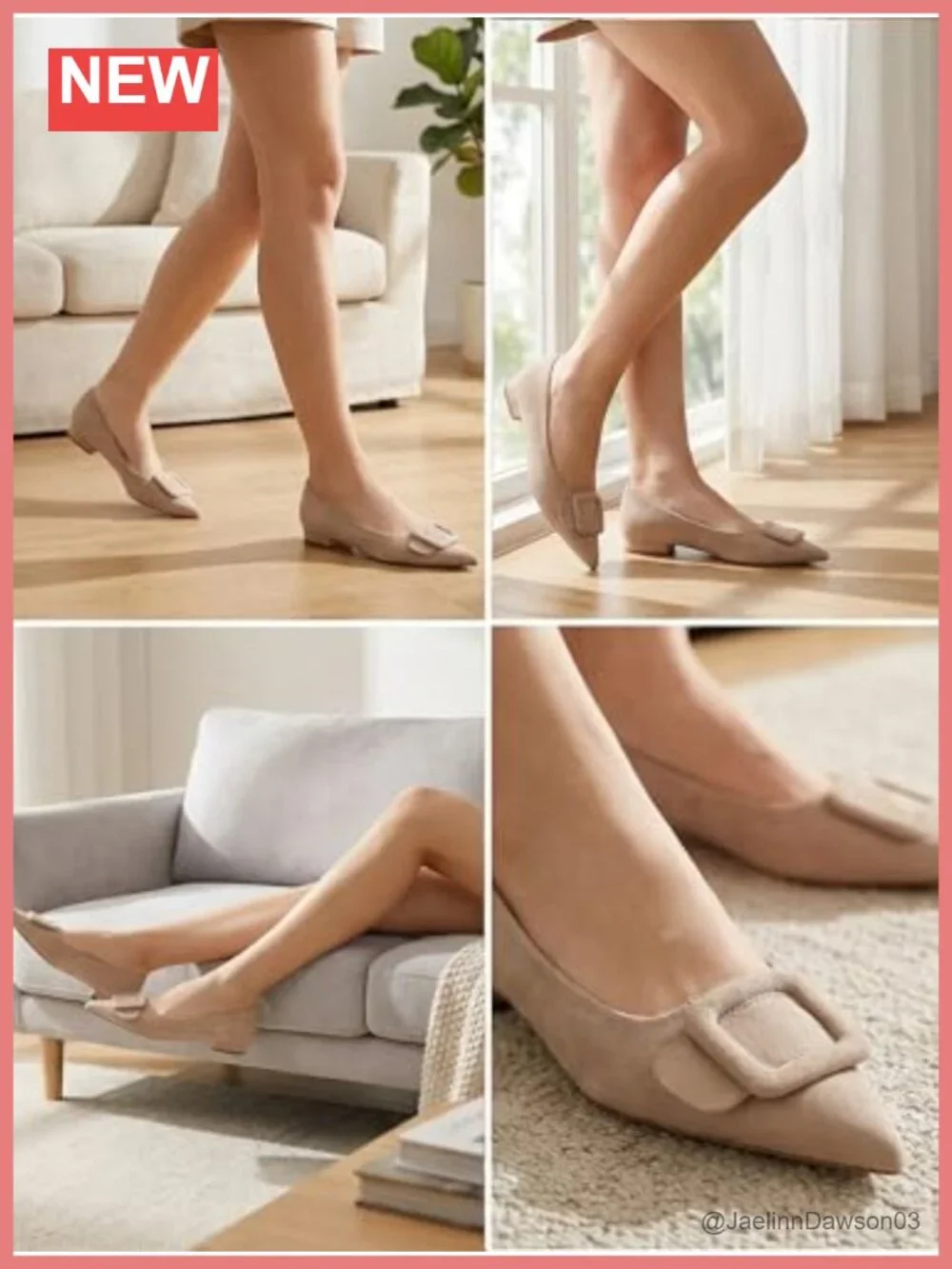 Lambskin Leather Insole Square Buckle Flats Slip On Pointed Toe Women's Shoes